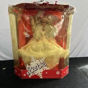 Vintage 1989 Happy Holidays Barbie Doll Mattel White Gown Snowflake Ornament